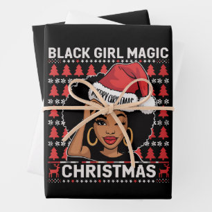 Black Girl Magic Merry Christmas African American Wrapping Paper Sheets
