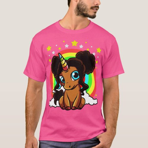 Black Girl Magic Unicorn Afro Puffs Brown Skin Cut T_Shirt