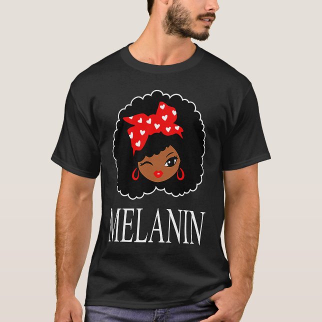 Black Girl Magic Winking Eye Afro Lips Black Queen T-Shirt (Front)