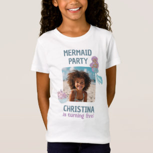 Black Girl Mermaid Birthday Party Custom Photo T-Shirt