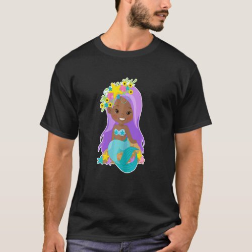 Black Girl Mermaid Melanin Women Girls Afro Americ T_Shirt