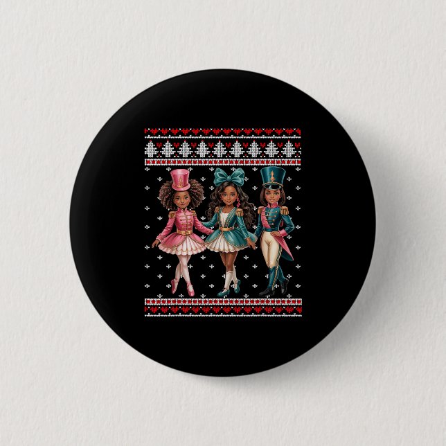 Black Girl Nutcracker Western Nutcracker Bow Ugly  Button (Front)