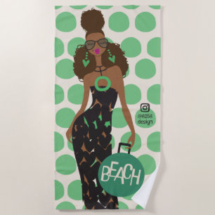 Black Girl on Green and White Beach Towel