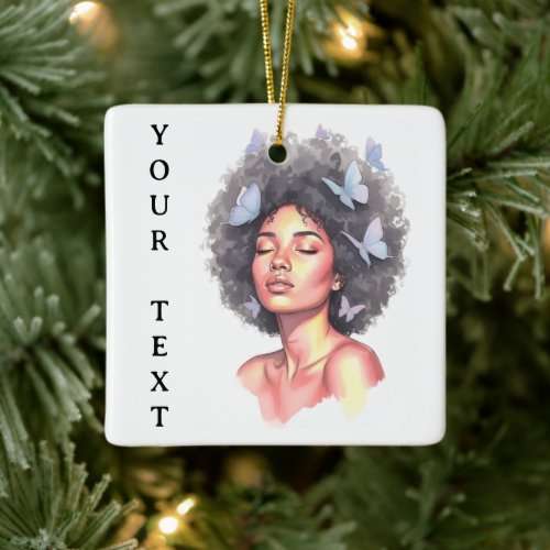 Black Girl Pastel Minimalistic Butterfly Custom Ceramic Ornament