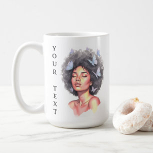 Black Girl Pastel Minimalistic Butterfly Custom Coffee Mug