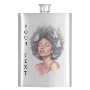Black Girl Pastel Minimalistic Butterfly Custom Flask