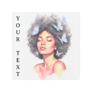 Black Girl Pastel Minimalistic Butterfly Custom Metal Print