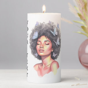 Black Girl Pastel Minimalistic Butterfly Custom Pillar Candle