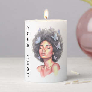 Black Girl Pastel Minimalistic Butterfly Custom Pillar Candle