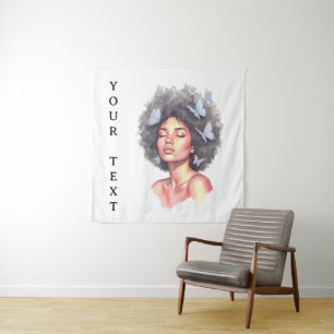 Black Girl Pastel Minimalistic Butterfly Custom Tapestry
