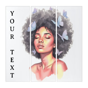 Black Girl Pastel Minimalistic Butterfly Custom Triptych