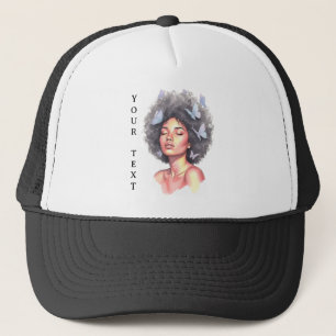 Black Girl Pastel Minimalistic Butterfly Custom Trucker Hat