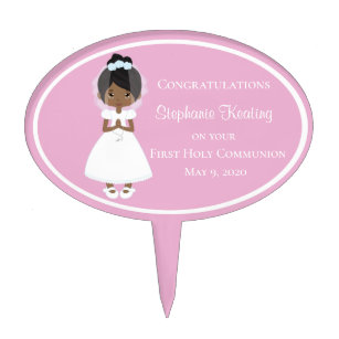 Black Girl Personalized First Holy Communion Cake Topper
