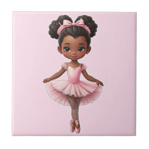 Black Girl Pink Ballerina Ballet Ceramic Tile
