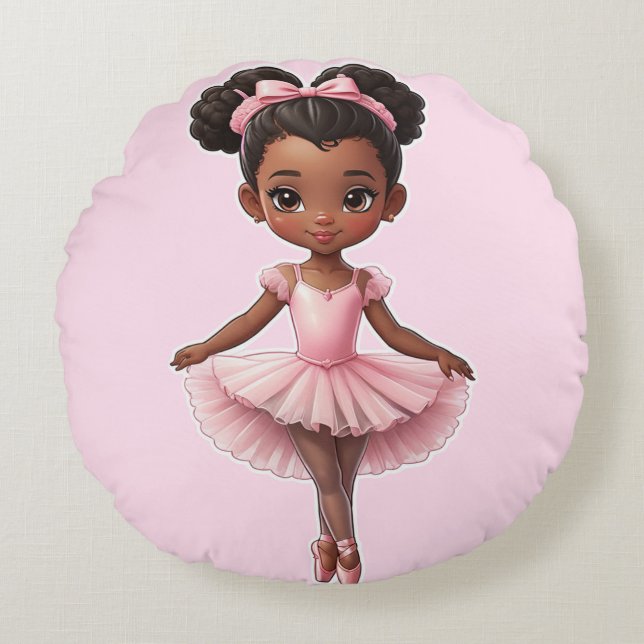 Black Girl Pink Ballerina Ballet Round Pillow (Front)
