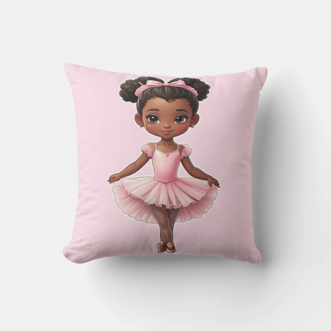 Black Girl Pink Ballerina Ballet Throw Pillow (Front)