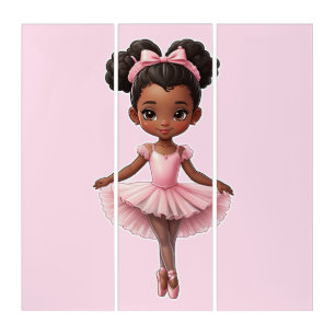 Black Girl Pink Ballerina Ballet Triptych