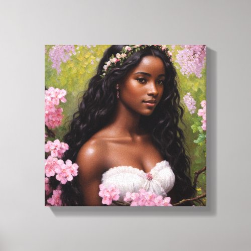 Black Girl Pink Flowers Bloomcore Aesthetic Canvas Print