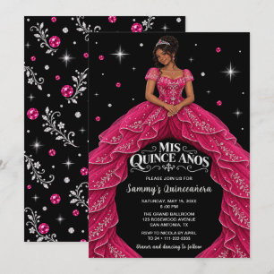 Black Girl Pink Princess Quinceañera Invitation