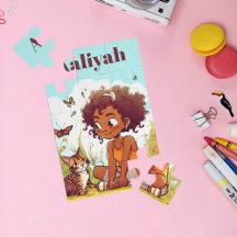 Black Girl Playing with a Cat Name Puzzle