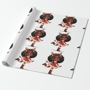 Black girl reindeer wrapping paper