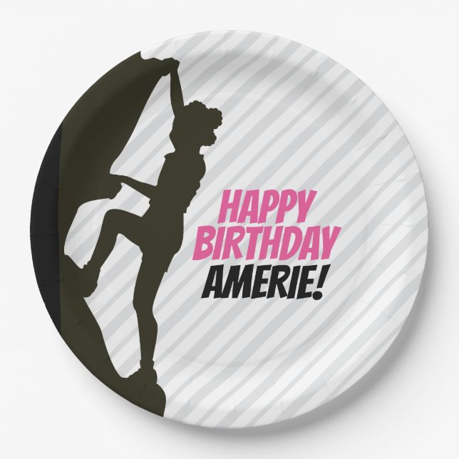 Black Girl Rock Climbing Party Paper Plates (Front)