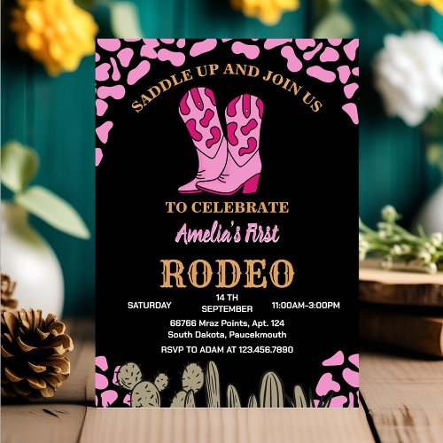 black Girl Rounded First Rodeo 1st Party Birthday Invitation