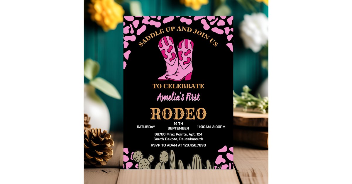 black Girl Rounded First Rodeo 1st Party Birthday Invitation | Zazzle