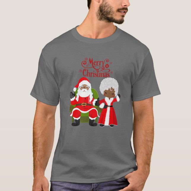 Black Girl Santa Claus Holiday African American Ch T-Shirt (Front)