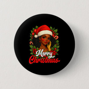 Black Girl Santa Hat Merry Christmas Pajama Africa Button