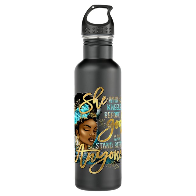 Black Girl She Who Kneels Before God Christian Afr Stainless Steel Water Bottle (Front)