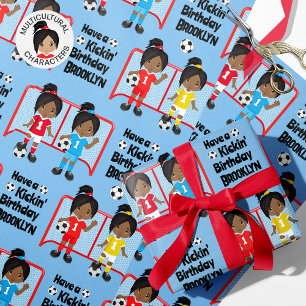 Black Girl Soccer Birthday Personalized Wrapping Paper