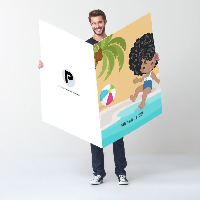 Black Girl Summer Beach Birthday Party Greeting Card (In Situ)