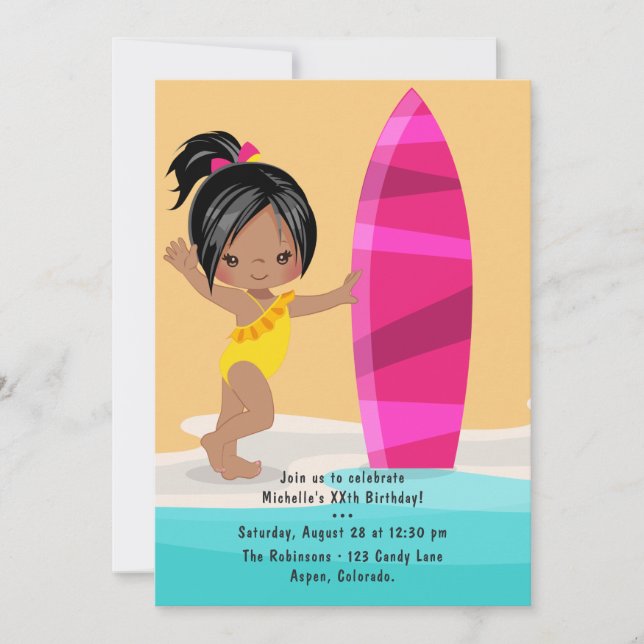 Black Girl Summer Beach Birthday Party Invitation (Front)