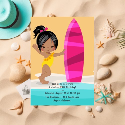 Black Girl Summer Beach Birthday Party Invitation