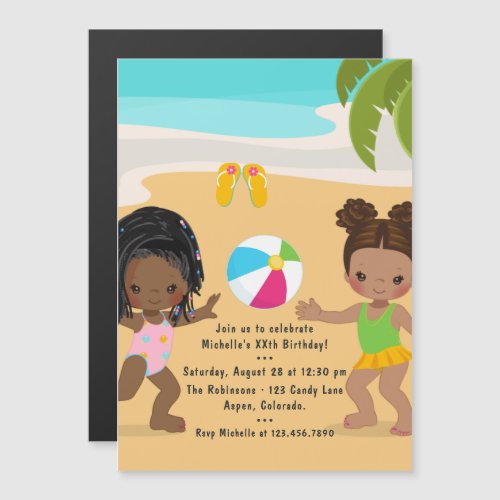 Black Girl Summer Beach Birthday Party Magnetic Invitation