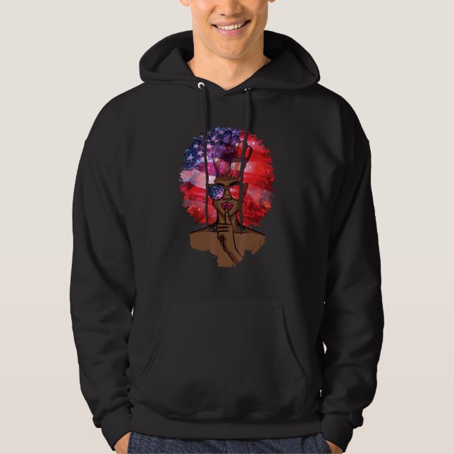 Black Girl Us Flag Melanin Afro Hair African Ameri Hoodie (Front)
