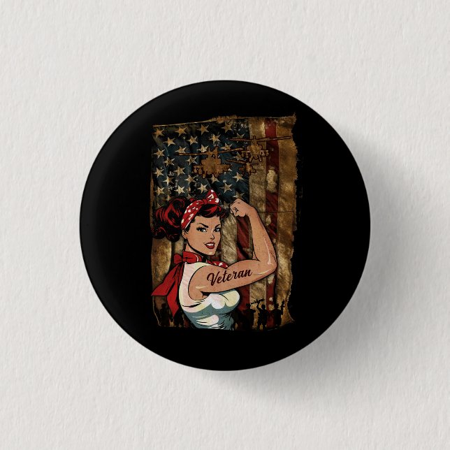 Black Girl Veteran Strong Female African American  Button (Front)