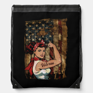 Black Girl Veteran Strong Female African American Drawstring Bag