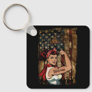 Black Girl Veteran Strong Female African American Keychain