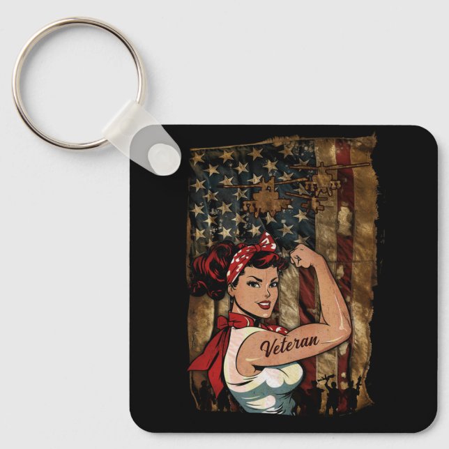 Black Girl Veteran Strong Female African American  Keychain (Front)