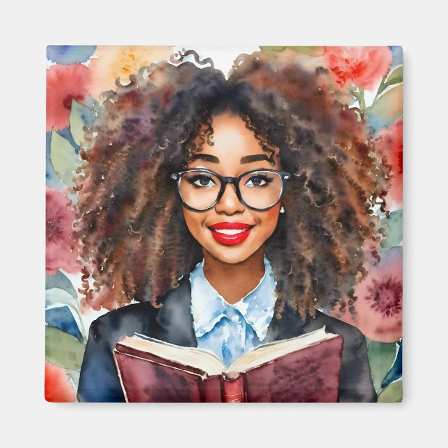 Black Girl Wearing Glasses With Book Magnet (Front)