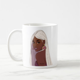 Black girl white hair with pink grapefruit earring coffee mug