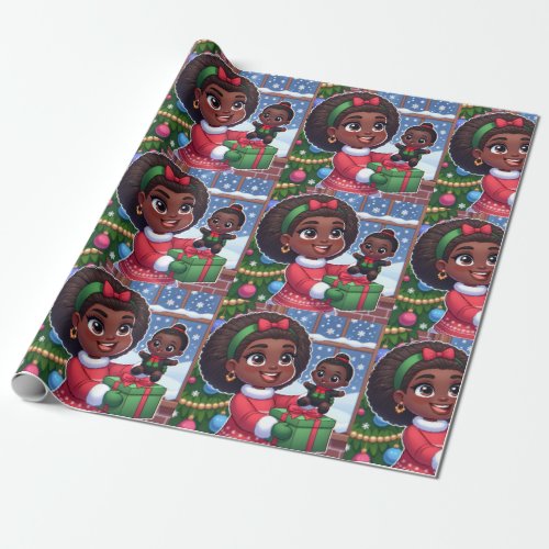 Black girl with black doll wrapping paper 