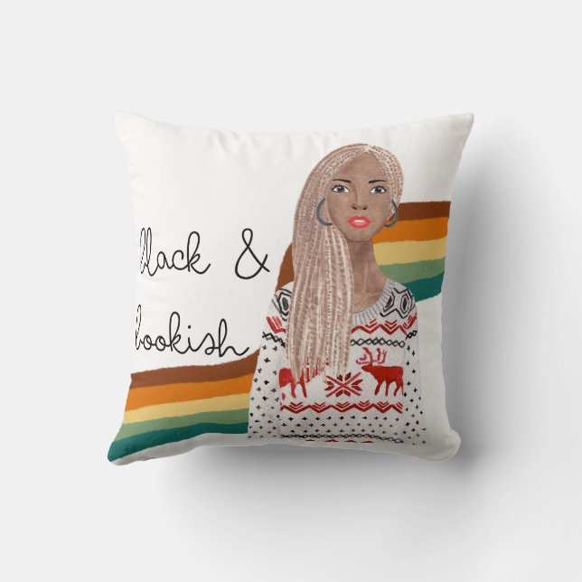 Black Girl with Blonde Braids Book Lover Throw Pillow (Back)