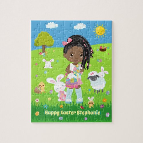 Black Girl with Easter Bunny Jigsaw Puzzle