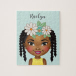 Black Girl With Flowers Personalized Jigsaw Puzzle<br><div class="desc">Your little girl will love putting together this beautiful puzzle personalized with her name.</div>