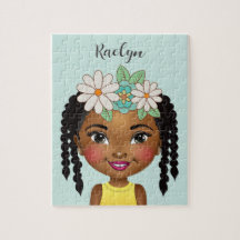 Black Girl With Flowers Personalized Jigsaw Puzzle