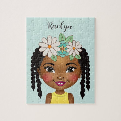Black Girl With Flowers Personalized Jigsaw Puzzle