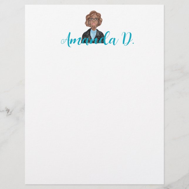 Black Girl with Glasses Personalized Letterhead (Front)